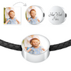 Custom Photo Circle Charm with Leather Bracelet - Put Your Own Picture and Engraving