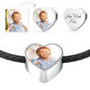 Custom Photo Heart Charm with Leather Bracelet - Put Your Own Picture and Engraving