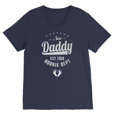 New Daddy EST 2018 Rookie Dept ﻿Premium V-Neck T-Shirt