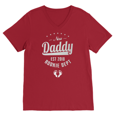 New Daddy EST 2018 Rookie Dept ﻿Premium V-Neck T-Shirt